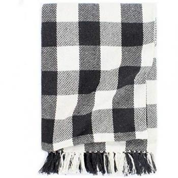 Couverture en coton à motifs carrés 125 x 150 cm Noir