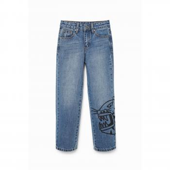 Desigual, Gerade geschnittene Tiger-Jeans, Blau, 3/4, Baumwolle