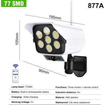 Lámpara de Pared Solar con 77 LEDs y Simulación de Cámara