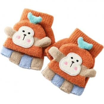 Skin-Friendly Winter Windproof Half Finger Mittens for Kids 87HD