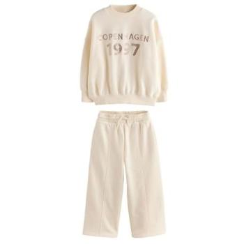 Next Ecru Slogan Oberteil und Weite Jogginghose Set (3-16 Jahre)