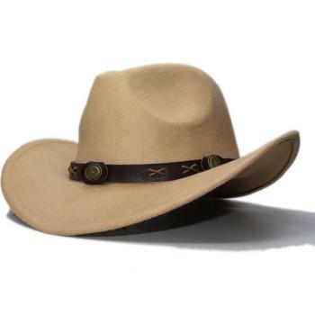 Cowgirl Cowboy Wool Hat with Leather Band and Alloy Beads, 57cm