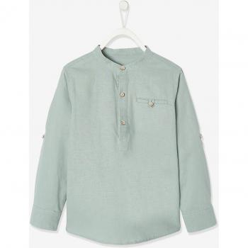 Chemise garçon manches retroussables vert col Mao VERTBAUDET