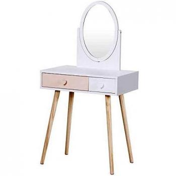 Kid’s Dream Heart Drawer Dressing Table – Mirror, White/Pink, Elegant Wood Legs