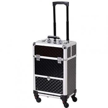 HOMCOM Kosmetikkoffer 34L/25B/62H cm, Aluminium-Schwarz, Teleskopgriff – Aosom