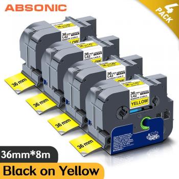 Etiquetas Absonic 10PK 36mm, Cinta Flexible para Brother FX661, Color Negro y Amarillo