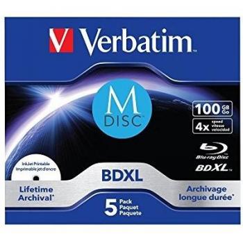 Verbatim M-Disc BD-R XL 100GB Printable Blu-ray Rohlinge im Jewelcase, Packung mit 5 Stück