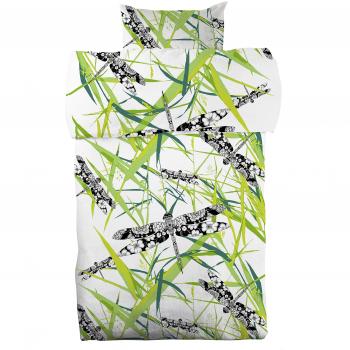 Completo Lenzuola Singolo Corento con Disegno di Libellule, Verde, 135 x 200 cm