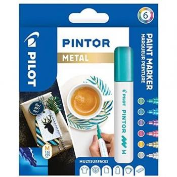 Pilot Marker Pintor Medium Set à 6 Metallic (Metallic, 6, 4.50 mm)