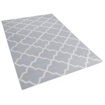Grey Wool Area Rug 200 x 300 cm Trellis Quatrefoil Pattern Hand Tufted Oriental Moroccan Clover