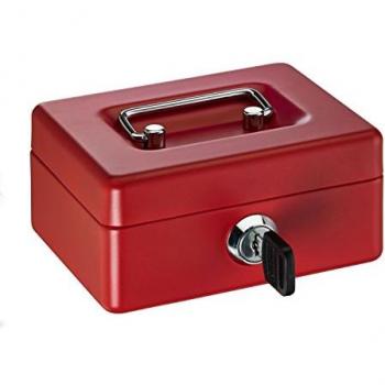 Rote Geldkassette Mini-Box mit Schloss und Traggriff 12x10x6cm aus Stahlblech