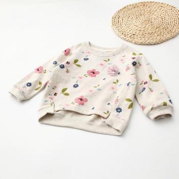 Chandail pour filles avec imprimé floral et col rond