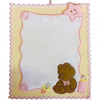 Coccarda Orsetto Rosa per Bambina – Pergamena con Tela Aida per Ricamo