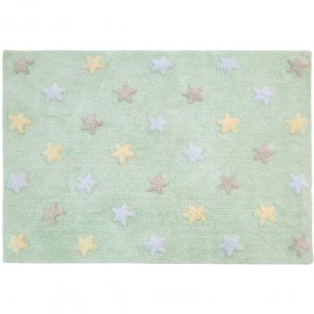 Lorena Canals Alfombra Lavable Estrellas Tricolor, Algodón, Suave, Verde Menta, 120 x 160 x 30 cm