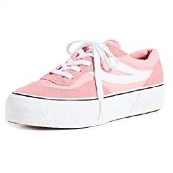 Superga 3041 Dames Leren Platform Sneakers – Roze en Wit kleurblokken