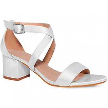 Amber Strappy Mid High Block Heels Peep Toe Sandals