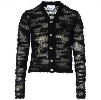 Cardigan Ganni in mohair e alpaca, colore nero, S