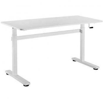 HOKO® Ergo-Work-Table KOMPAKT. Höhenverstellbarer Schreibtisch mit Handkurbel, 140 x 60cm Weiß. Ergonomisches Sitzen und Stehen