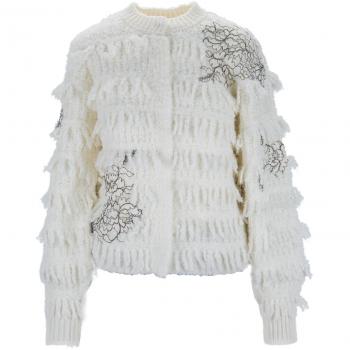 Auto‑Buttoned White Floral Cardigan Twinset (XS)