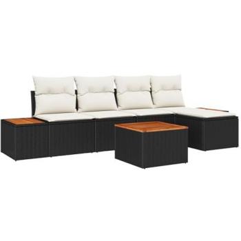 Set Sofá de Jardín Negro Poliratán 6 Piezas