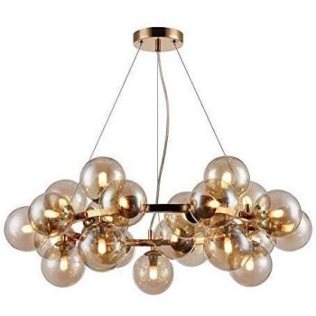 Lampada pendente moderna a sospensione regolabile, 25 luci, sfere in vetro ambra