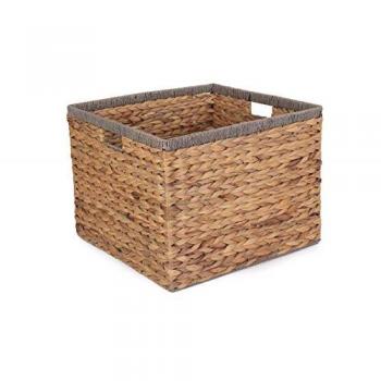 Grey Rope Border Square Water Hyacinth Storage Basket