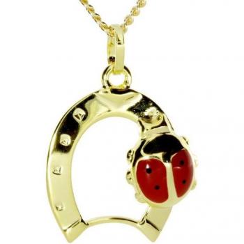 Damen Halsketten‑Set Ostsee‑Schmuck: Hufeisen‑Marienkäfer in Gold (Länge 36–38 cm)