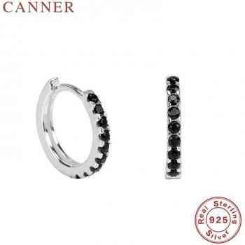 Simple Minimalist Geometric 925 Sterling Silver Small Hoop Earrings with Blue Zircon