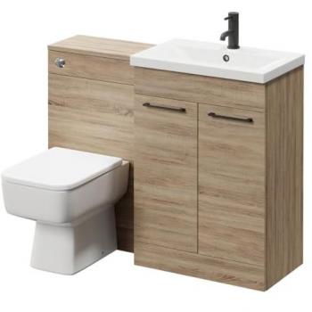 Bordalino Oak 1100mm Vanity Unit Toilet Suite with Matt Black Handles