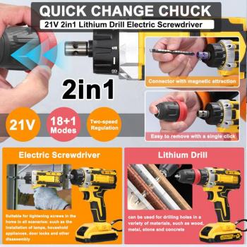 21V Dual Power Tool – Trapano + Cacciavite Elettrico a Litio