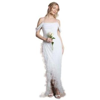 Coast Elegant Sequin Bardot Maxi Gown, Ivory Feather Trim