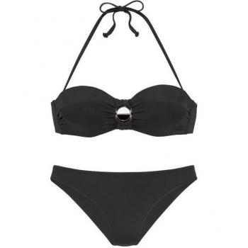 JETTE Bügel‑Bandeau‑Bikini mit Schnalle – Damen, schwarz, 36, D‑Cup
