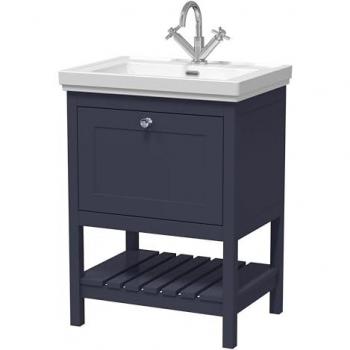 600mm Floor Standing Vanity with 1 Drawer and Fireclay Basin in Indigo Blue