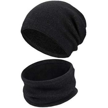 Men's and Women's Winter Hat and Scarf Set, Thick Knit with Plush Lining