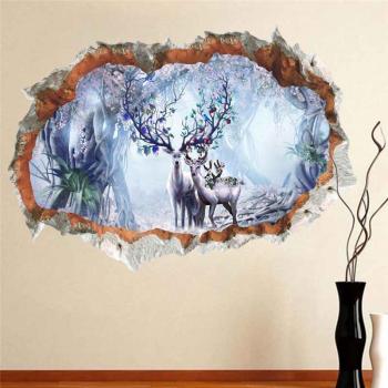 Fleurs de Forêt et Cerf en Autocollants 3D