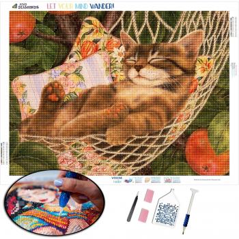 Strass‑Stickerei: Schlafende Katze im Vollkreis-Design