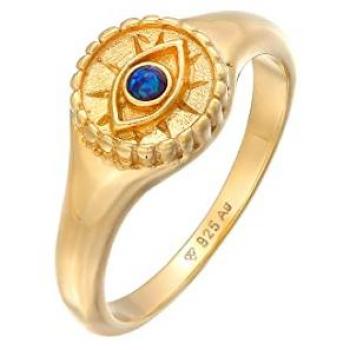 Fingerring ELLI Siegelring Evil Eye Blue syn. Opal 925 Silber Gr. 52