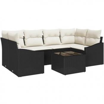 Ensemble de Mobilier de Jardin 7 pièces Noir et Crème
