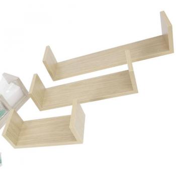 Set di 3 Mensole da Parete in Legno Naturale con Design Elegante