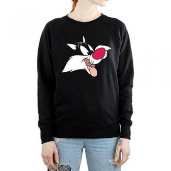 Looney Tunes Frauensweatshirt XXL mit Sylvester‑Print, Schwarz