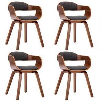 Sillas de Comedor 4 Piezas Tela y Madera Curvada Gris Oscuro