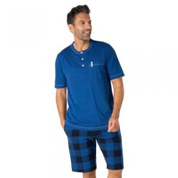 Pyjama homme court à manches courtes Bleu Eminence, tissu coton