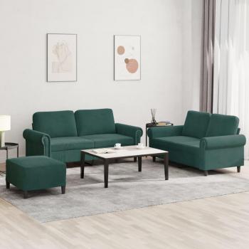 Set Divani con Cuscini 3 Pezzi Verde Scuro Velluto