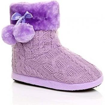 Ajvani Women's Knitted Glitter Ankle Boots in Lilac