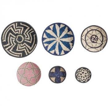 African Style Handwoven Seagrass Wall Decor Set of 6 Multicolour Plates
