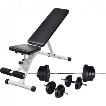 VidaXL Exercise Bench with Barbell and Dumbbell Set 60.5 kg
