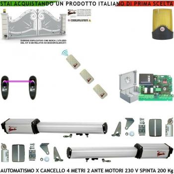 Securvera 4m 2 Ante Auto Kit Base con 2 Motori + Faro e Cartello