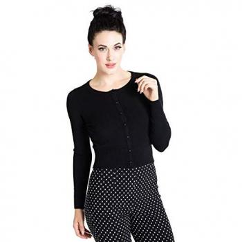 Women's Paloma Ribbed Waistline Cropped Cardigan (Black)