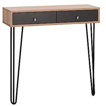 Consola recibidor MyosHome, roble sonoma y gris, 90 x 30 x 87 cm, dos cajones