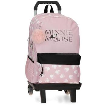 Mochila Minnie Heads 44 cm con carro, color nude, adaptable a dos compartimentos